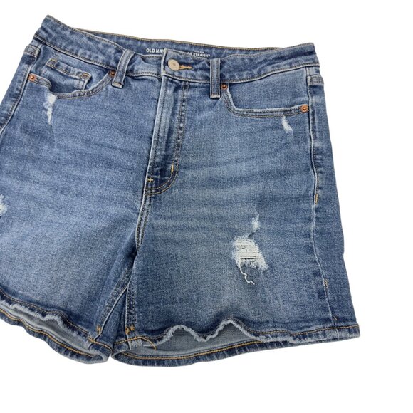 Old Navy Womens High-Rise OG Straight Denim Shorts Size 10 Blue Distressed - Picture 11 of 12